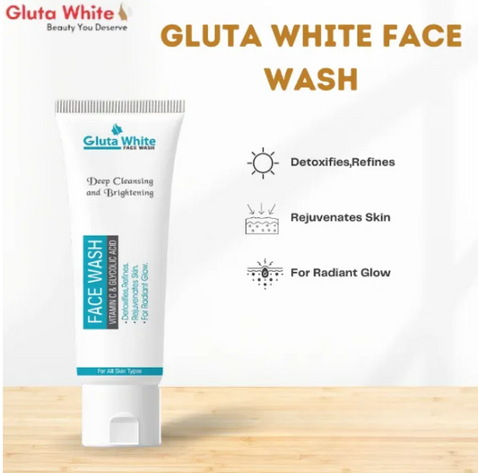 Gluta White Facewash 100ml – Brightening & Deep Cleansing Formula for Clear, Glowing Skin, Gentle on All Skin Types, Daily Use Quality Face Wash
