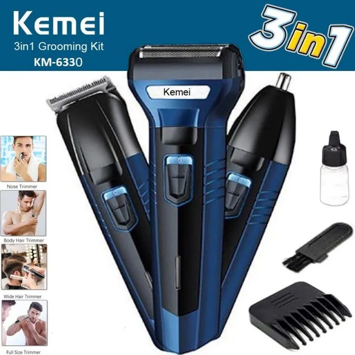 kemei 3 In 1 Professional Hair Trimmer Nose Beard Trimmer Safe Face Care Hair Cutting Machine Rechargable Hair Clipper