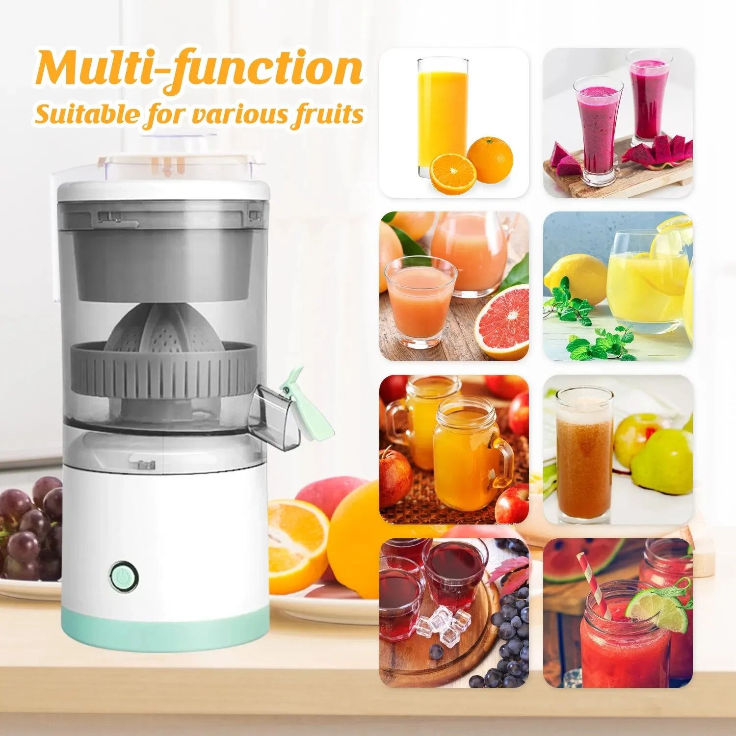 Portable Electric Citrus Juicer Hands-free Rechargeable Orange Lemon Grapefruit Juicer Easy To Clean Juicer Machine | Orange, Lemon Juicer And Squeezer | Juice Extractor | Juice Blender