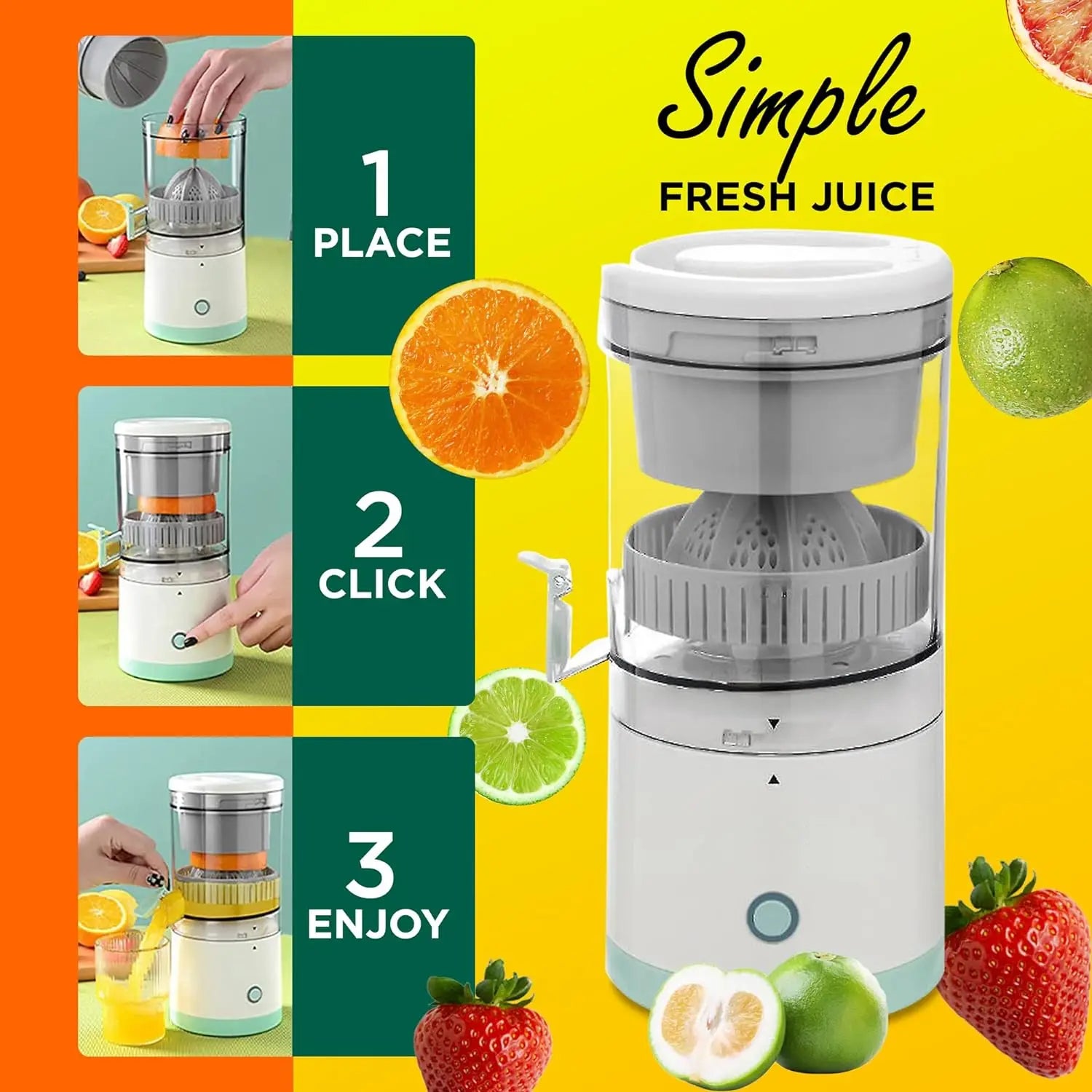 Portable Electric Citrus Juicer Hands-free Rechargeable Orange Lemon Grapefruit Juicer Easy To Clean Juicer Machine | Orange, Lemon Juicer And Squeezer | Juice Extractor | Juice Blender