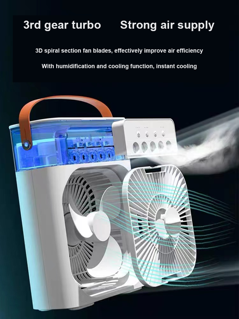 (10 Inch Big Size ) 3 In 1 Air Humidifier Cooling Usb Fan Led Night Light Water Mist Fun Humidification Fan Spray Electric Fan ( Random Color)