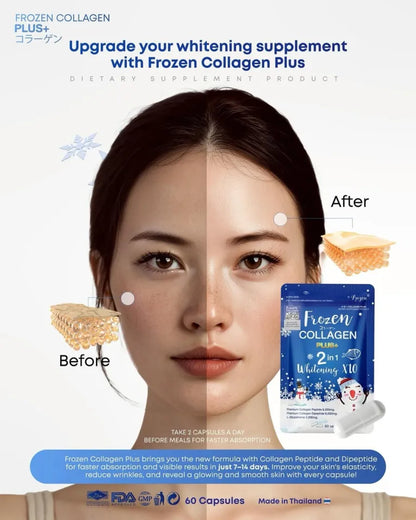 Frozen Collagen 2 in 1 Whitening x10 (60 Caps) for Brightening and Tightening Your Skin