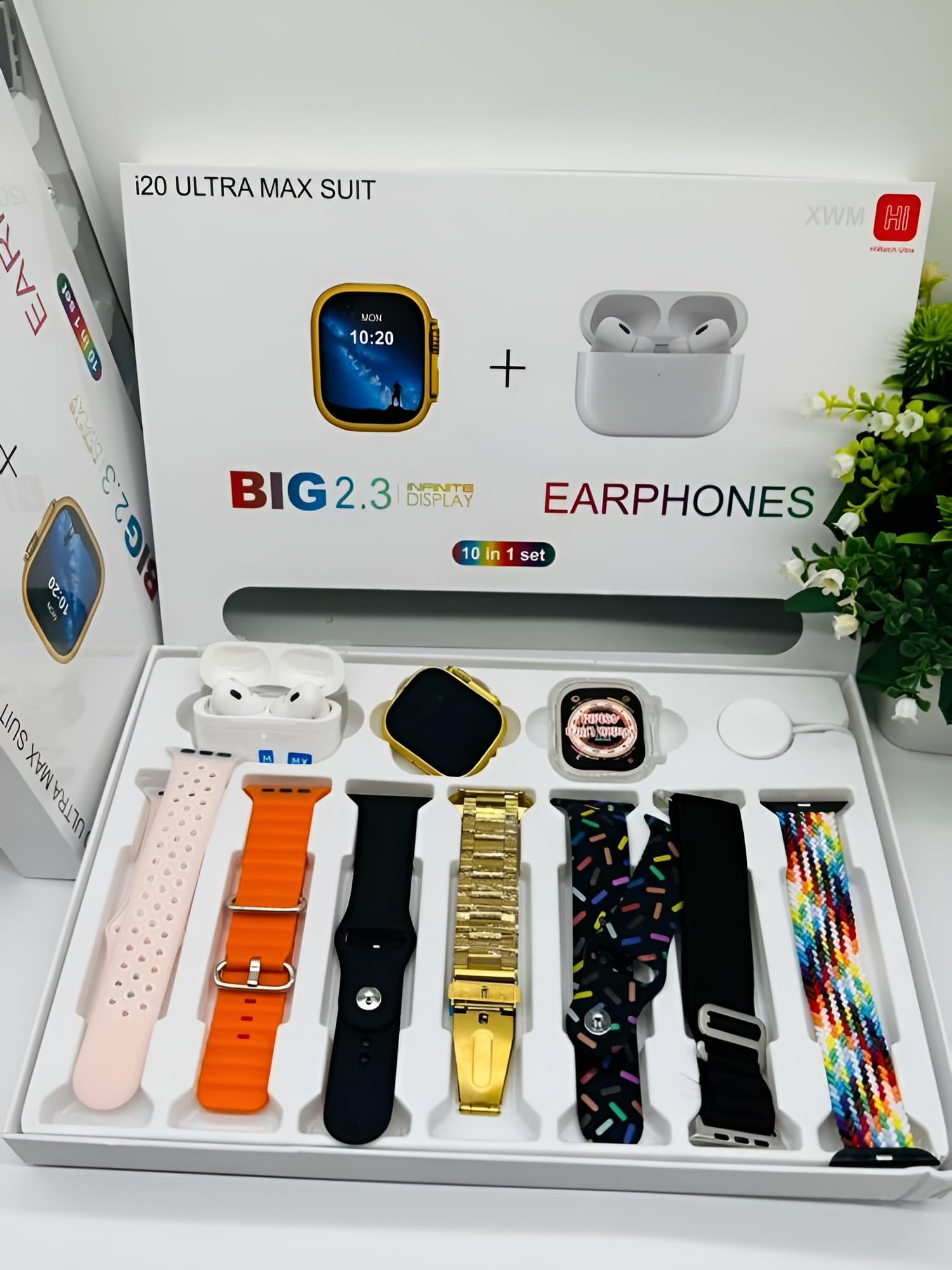 I20 Ultra Max Smart Watch | Premium Quality | 2.3 ” Big Display Screen | Watch For Men & Women | Watch For Kids | Watch For Boys | Airpods & 7 Straps In Box | 10 In 1 (random Color)